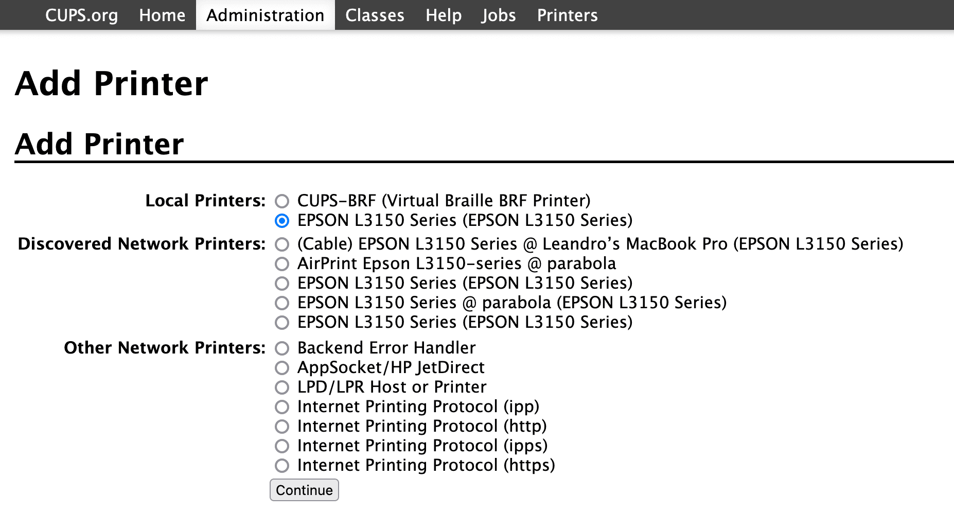 Configure CUPS